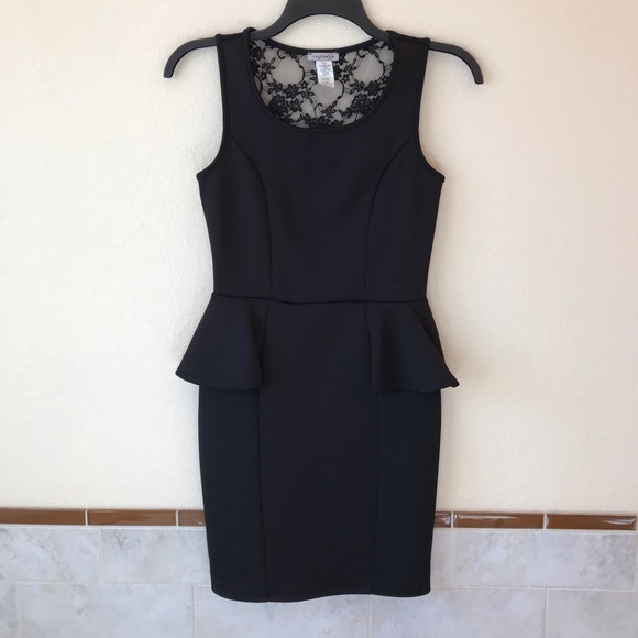 Imagenation Dresses & Skirts - Black Bodycon Peplum Dress Lace Back Detail